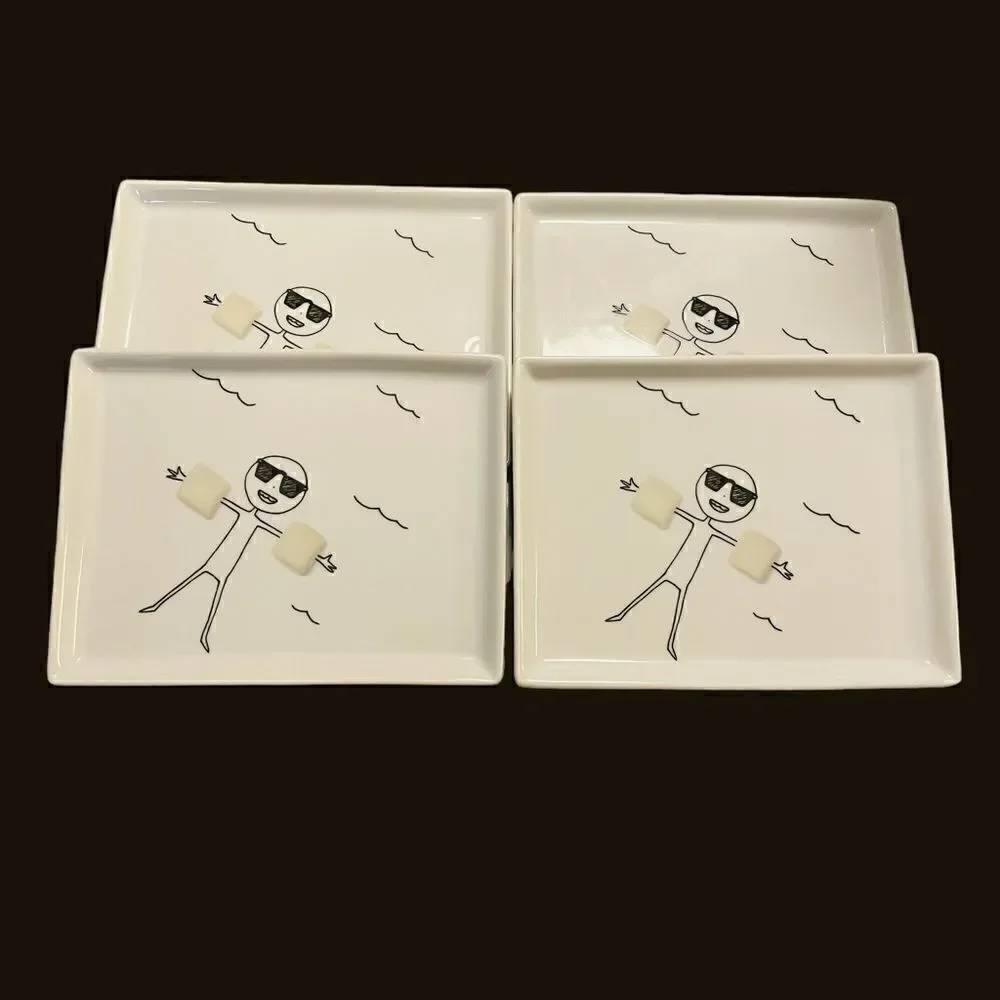 Set of 4 Crate & Barrel CB2 2011 Oliver Marshmallow Small Appetizer Plates